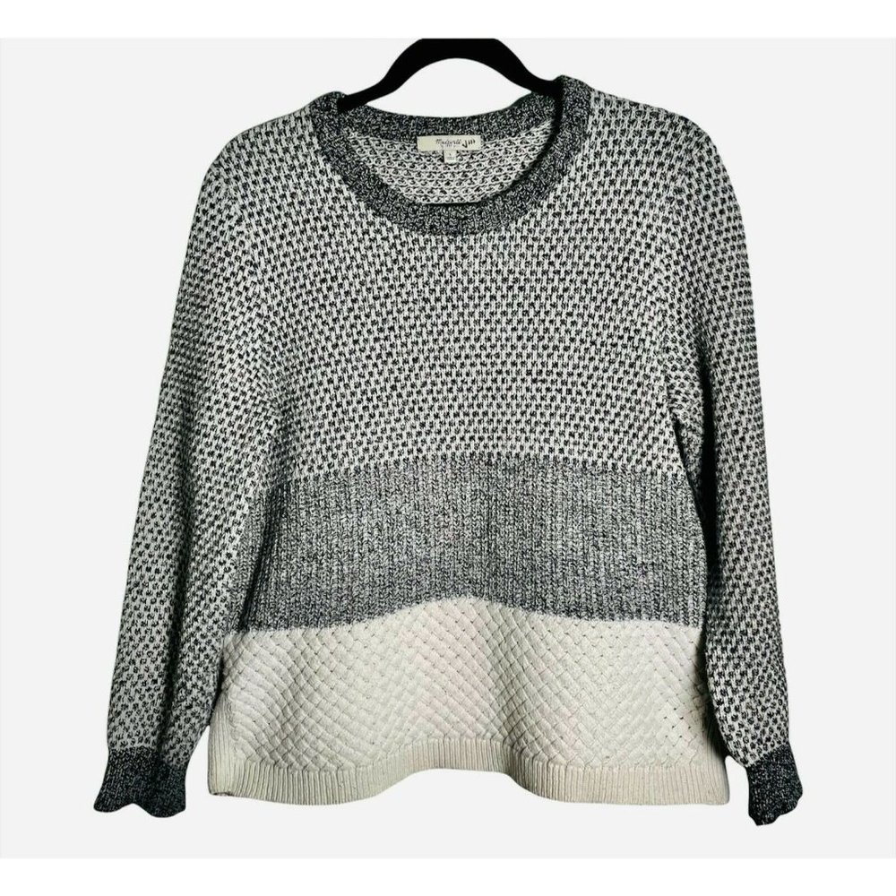 Madewell Womens Sweater L White Black Gray Knit Colorblock Gradient Cotton Blend